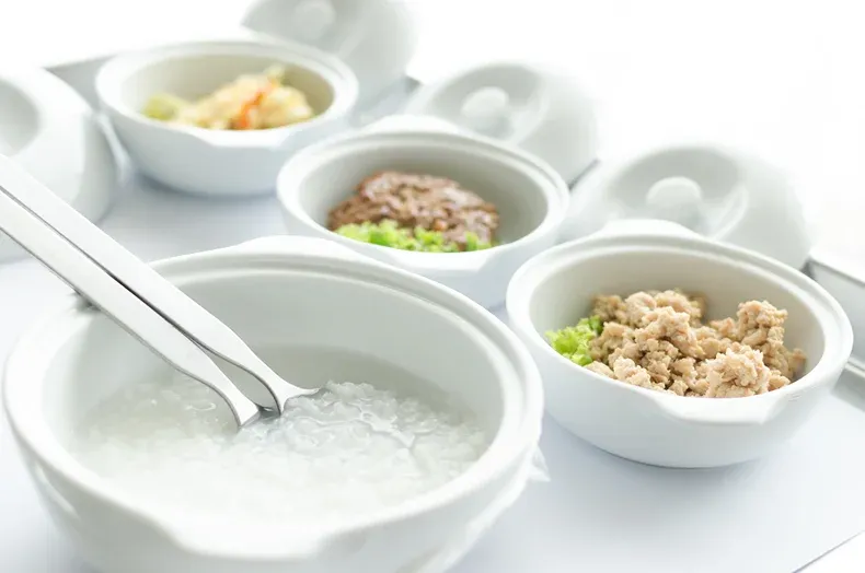 Soft foods in bowls